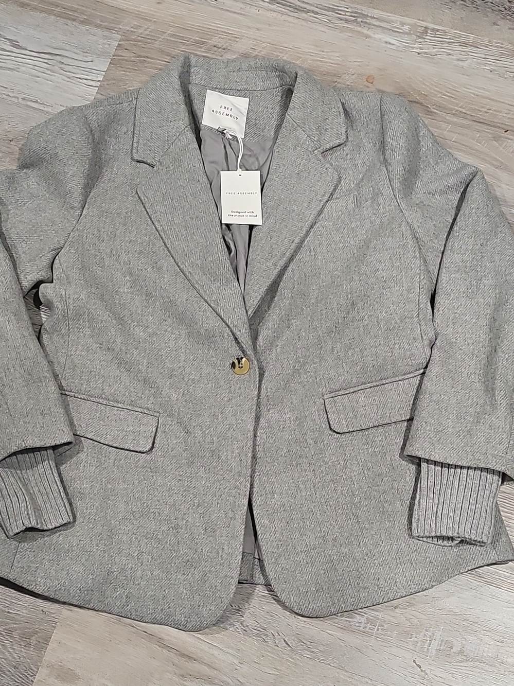 Free Assembly Light Gray Tweed Single-Button Blazer w/ Sweater Cuffs XL
